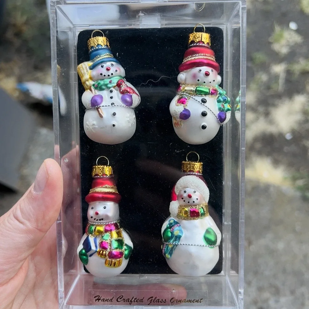 Hand Blown Glass Christmas Ornament Santa Set Of 4 NEW